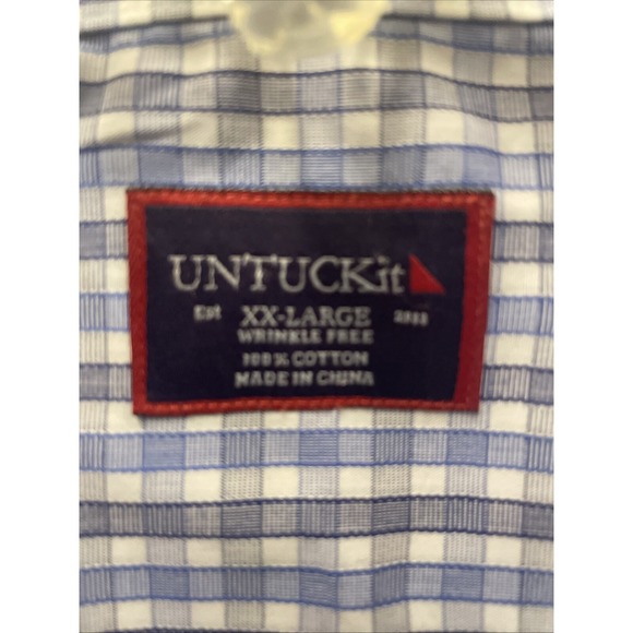 UNTUCKit Men's XXL Blue Checkered Long Sleeve Button Down Shirt Cotton EUC - Picture 5 of 8